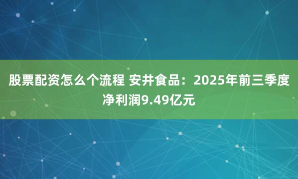 股票配资怎么个流程 安井食品：2025年前三季度净利润9.49亿元